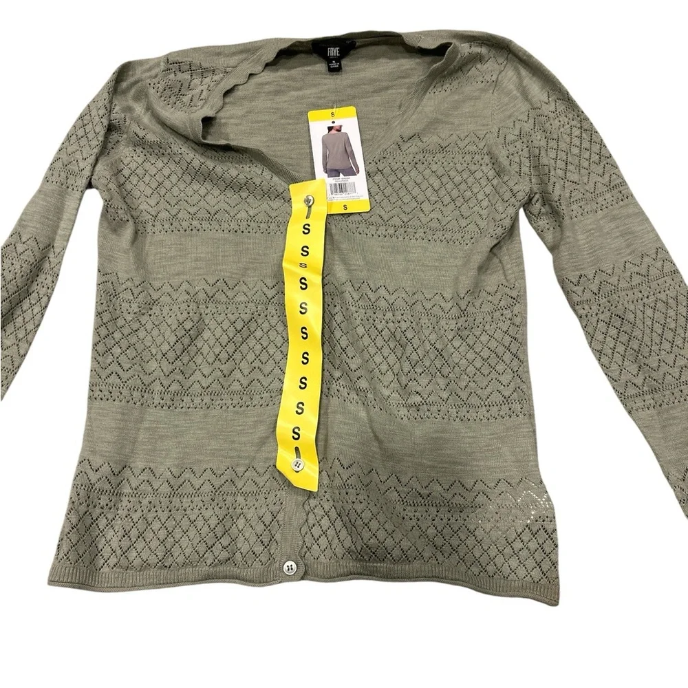 Frye Olive Green Pointelle Knit Top small